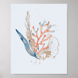 Elegant Blauw Roze & Goud Koraal Oceaan Thema Zee  Poster