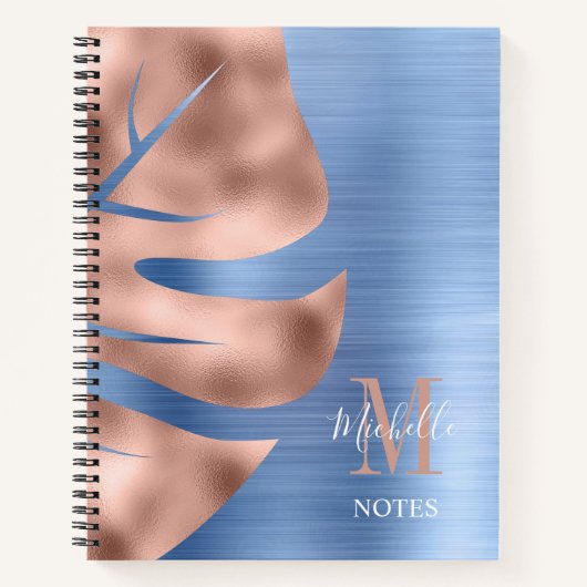 Elegant blauw roze monogram notitieboek (Voorkant)