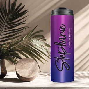Elegant blauw roze ombré monogram  thermosbeker