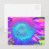 Elegant Blauw roze paarse retro zonnebloem Briefkaart (Voorkant / Achterkant)
