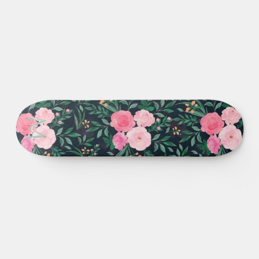 Elegant blauw roze roze waterverf schilderen persoonlijk skateboard (Horizontaal)