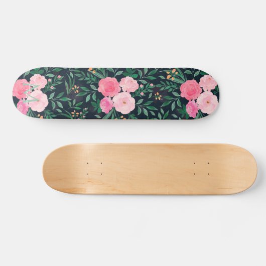 Elegant blauw roze roze waterverf schilderen persoonlijk skateboard (Horizontaal)