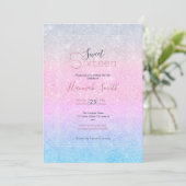 Elegant blauw roze zilver glitter design kaart (Staand voorkant)