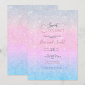 Elegant blauw roze zilver glitter design kaart (Voorkant / Achterkant)