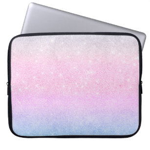 Elegant blauw roze zilver glitter design laptop sleeve