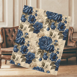 Elegant Blauw Rozen Bloemenpatroon Fleece Deken