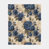 Elegant Blauw Rozen Bloemenpatroon Fleece Deken (Voorkant)