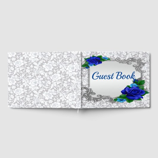 Elegant Blauw Rozen Bruiloft Gastenboek (Volledig)