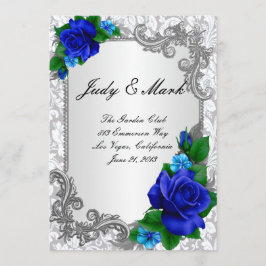 Elegant Blauw Rozen Bruiloft Menu Kaart
