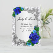 Elegant Blauw Rozen Bruiloft Menu Kaart (Staand voorkant)