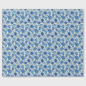 Elegant blauw rozen patroon cadeaupapier (Vlak)
