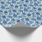 Elegant blauw rozen patroon cadeaupapier (Hoek)