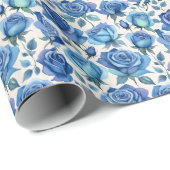 Elegant blauw rozen patroon cadeaupapier (Rol Hoek)