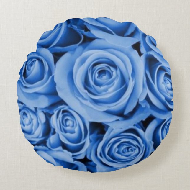 Elegant Blauw Rozen Rond Kussen (Voorkant)