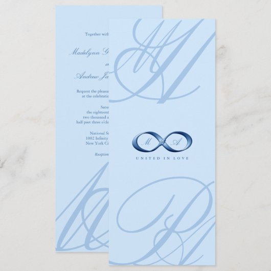 Elegant Blauw Saffier Infinity Hand gesp Bruiloft Kaart (Voorkant / Achterkant)