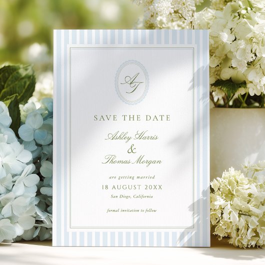 Elegant Blauw & Salie Bruiloft Save The Date