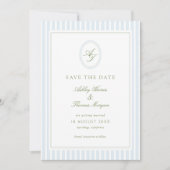 Elegant Blauw & Salie Bruiloft Save The Date (Voorkant)