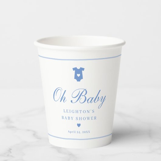 Elegant blauw script Baby shower Papieren Bekers (Voorkant)