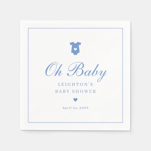 Elegant blauw script Baby shower Servet (Voorkant)