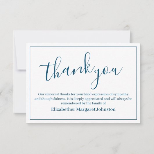 Elegant blauw script begrafenis bedankt Bereavemen (Voorkant)