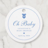 Elegant Blauw Script Boys Oh Baby shower Bedankjes Labels (Voorkant)