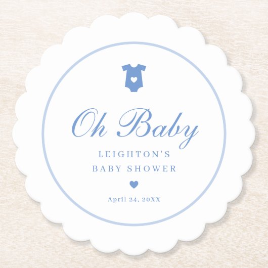 Elegant Blauw Script Boys Oh Baby shower Kartonnen Onderzetters (Voorkant)