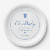 Elegant Blauw Script Boys Oh Baby shower Papieren Bordje (Voorkant)