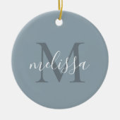 Elegant Blauw Script Monogram Naam Kerstmis Keramisch Ornament (Voorkant)
