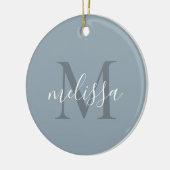 Elegant Blauw Script Monogram Naam Kerstmis Keramisch Ornament (Links)