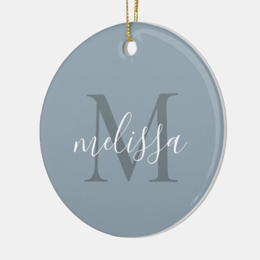Elegant Blauw Script Monogram Naam Kerstmis Keramisch Ornament (Links)
