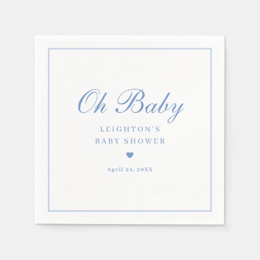 Elegant Blauw Script Oh Baby shower Servet (Voorkant)