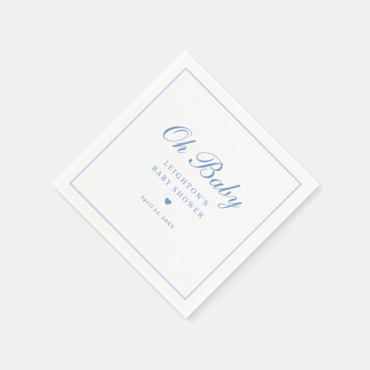 Elegant Blauw Script Oh Baby shower Servet (Hoek)