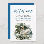 Elegant Blauw Script Swan Simple Boy Baby shower Kaart (Voorkant / Achterkant)