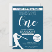 Elegant blauw silhouet honkbal 1e verjaardag kaart (Voorkant)