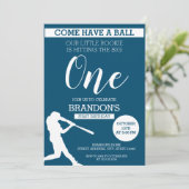 Elegant blauw silhouet honkbal 1e verjaardag kaart (Staand voorkant)