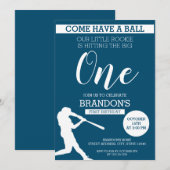 Elegant blauw silhouet honkbal 1e verjaardag kaart (Voorkant / Achterkant)