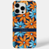 Elegant Blauw Sinaasappel Bloemen Daisies Aangepas Case-Mate iPhone Case (Achterkant)