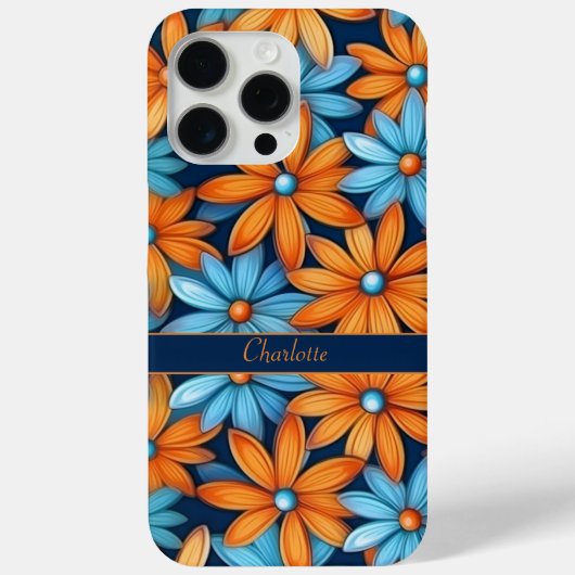 Elegant Blauw Sinaasappel Bloemen Daisies Aangepas Case-Mate iPhone Case (Achterkant)