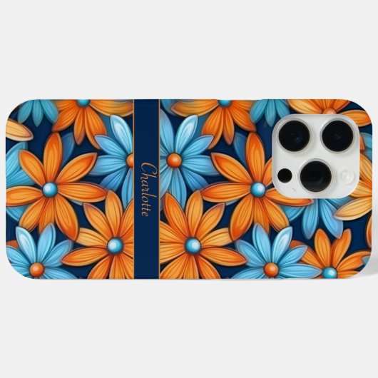 Elegant Blauw Sinaasappel Bloemen Daisies Aangepas Case-Mate iPhone Case (Achterkant (horizontaal))