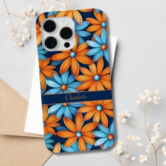 Elegant Blauw Sinaasappel Bloemen Daisies Aangepas Case-Mate iPhone Case