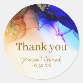 Elegant blauw Sinaasappel bruiloft Dank u Ronde Sticker (Voorkant)