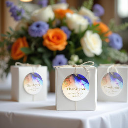 Elegant blauw Sinaasappel bruiloft Dank u Ronde Sticker