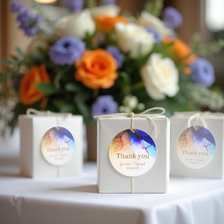 Elegant blauw Sinaasappel bruiloft Dank u Ronde Sticker