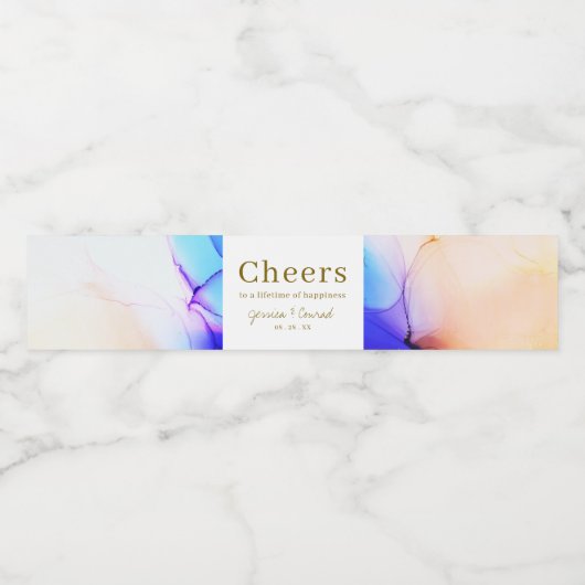 Elegant blauw Sinaasappel bruiloft Waterfles Etiket (Enkel label)