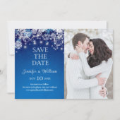Elegant Blauw Sneeuwvlok Bruiloft Save The Date (Voorkant)