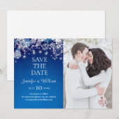 Elegant Blauw Sneeuwvlok Bruiloft Save The Date (Voorkant / Achterkant)