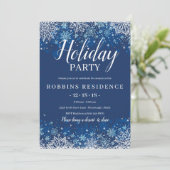 Elegant Blauw Sneeuwvlok Kerstmis Feest Kaart (Staand voorkant)