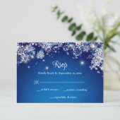 Elegant Blauw Sneeuwvlok Sparkle Bruiloft RSVP Kaartje (Staand voorkant)