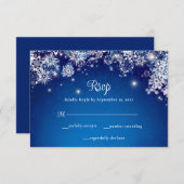 Elegant Blauw Sneeuwvlok Sparkle Bruiloft RSVP Kaartje (Voorkant / Achterkant)