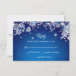 Elegant Blauw Sneeuwvlok Sparkle Bruiloft RSVP Kaartje